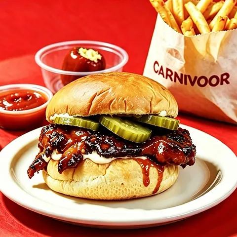 Seoul Time Burger: soya sosuyla marine tavuk pirzola, Kore burger sosu ve salatalık turşusu